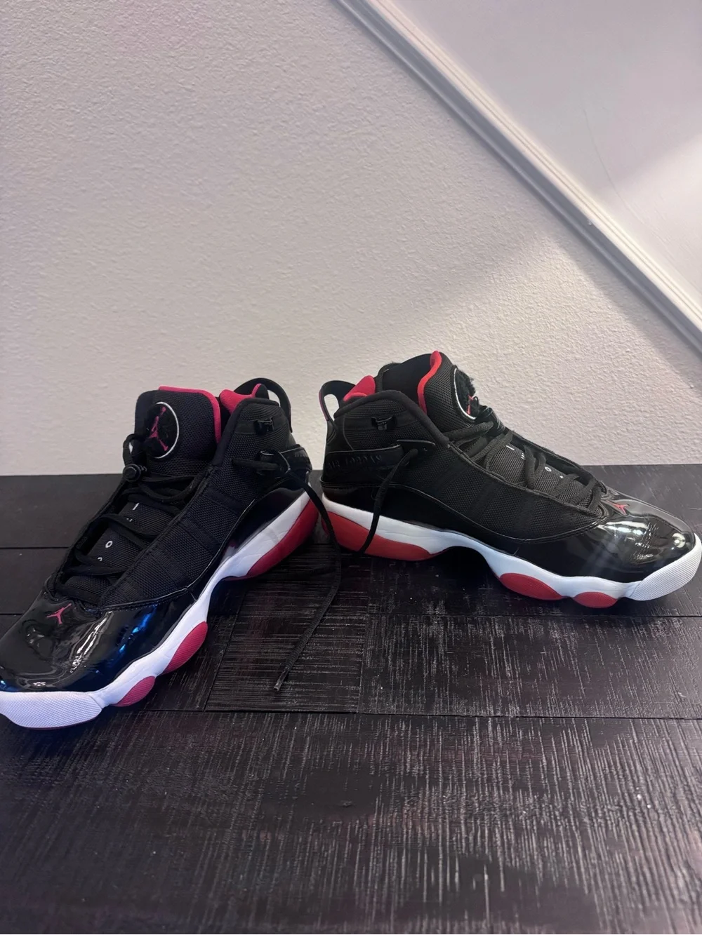 Jordan Men Black and Red High-Top Sneakers